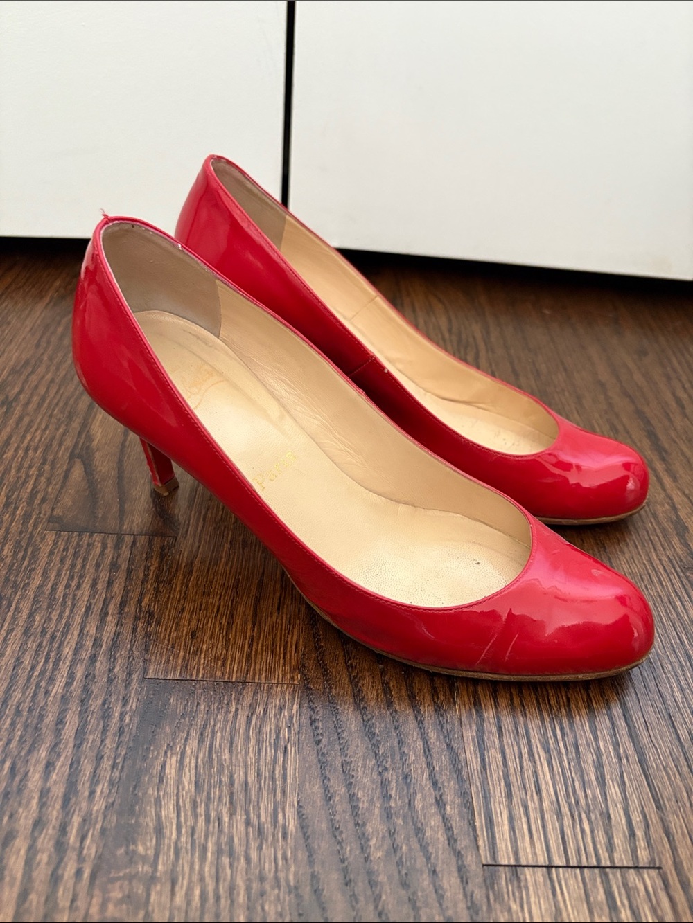 Christian Louboutin Red Patent Leather Rounded-Toe Pumps - Size 39 1/2
